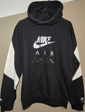Nike Air Men's Fleece Pull Over Hoodie Black White Colorblock HJ0273-010 New